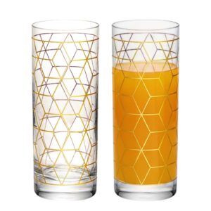 Jogo 2 Copo Alto de Vidro para Drink 330ml Transparente Dourado Cube Wolff
