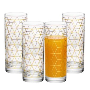 Jogo 4 Copo Alto de Vidro para Drink 330ml Transparente Dourado Cube Wolff