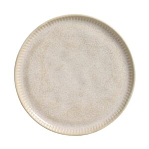 Prato de Sobremesa Porto Brasil Linhas Latte Stoneware Off White Mesa Posta 21,5cm