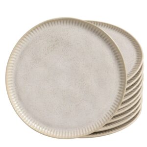 Jogo 10 Prato de Sobremesa Porto Brasil Linhas Latte Stoneware Off White Mesa Posta 21,5cm