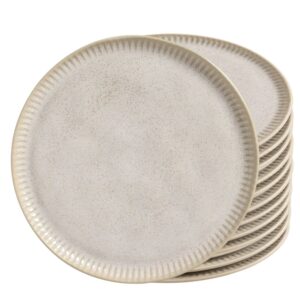 Jogo 12 Prato de Sobremesa Porto Brasil Linhas Latte Stoneware Off White Mesa Posta 21,5cm