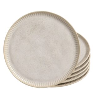 Jogo 6 Prato de Sobremesa Porto Brasil Linhas Latte Stoneware Off White Mesa Posta 21,5cm
