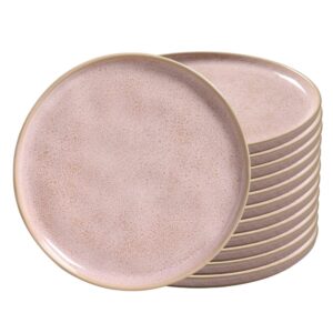 Jogo 12 Prato Raso de Cerâmica 27,5cm Rosa Bio Litchi Porto Brasil