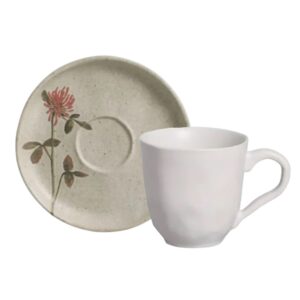 Xícara de Café com Pires de Cerâmica 120ml Bio Campestre Verde Porto Brasil