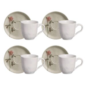 Jogo 4 Xícara de Café com Pires de Cerâmica 120ml Bio Campestre Verde Porto Brasil
