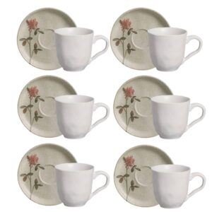 Jogo 6 Xícara de Café com Pires de Cerâmica 120ml Bio Campestre Verde Porto Brasil
