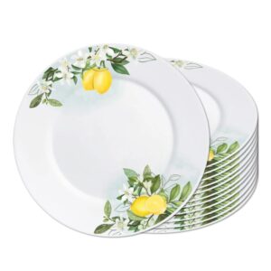Jogo 12 Prato Raso Opaline de Vidro Branco com Limão Siciliano Lemon Leitoso 26cm Haüskraft
