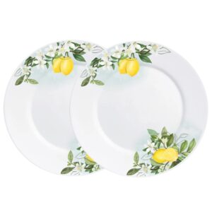 Jogo 2 Prato Raso Opaline de Vidro Branco com Limão Siciliano Lemon Leitoso 26cm Haüskraft