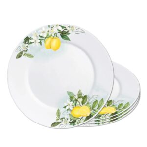 Jogo 4 Prato Raso Opaline de Vidro Branco com Limão Siciliano Lemon Leitoso 26cm Haüskraft