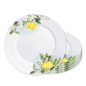 Jogo 6 Prato Raso Opaline de Vidro Branco com Limão Siciliano Lemon Leitoso 26cm Haüskraft