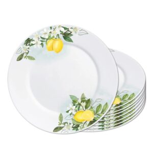 Jogo 8 Prato Raso Opaline de Vidro Branco com Limão Siciliano Lemon Leitoso 26cm Haüskraft