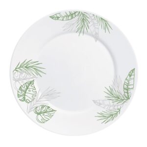 Prato Raso Opaline de Vidro Branco com Folhas Jungle Leitoso 26cm Haüskraft