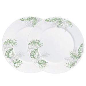 Jogo 2 Prato Raso Opaline de Vidro Branco com Folhas Jungle Leitoso 26cm Haüskraft