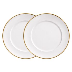 Jogo 2 Prato de Sobremesa Branco de Vidro Opaline Borda Filete Dourado 19cm Haüskraft
