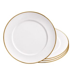 Jogo 4 Prato de Sobremesa Branco de Vidro Opaline Borda Filete Dourado 19cm Haüskraft
