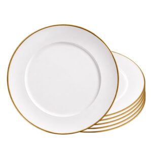 Jogo 6 Prato de Sobremesa Branco de Vidro Opaline Borda Filete Dourado 19cm Haüskraft