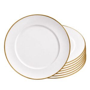 Jogo 8 Prato de Sobremesa Branco de Vidro Opaline Borda Filete Dourado 19cm Haüskraft