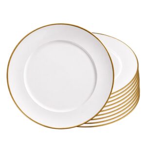 Jogo 10 Prato Raso Branco de Vidro Opaline Borda Filete Dourado 27cm Haüskraft