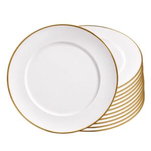 Jogo 12 Prato Raso Branco de Vidro Opaline Borda Filete Dourado 27cm Haüskraft