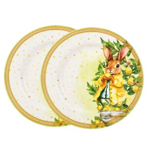 Jogo 2 Prato de Sobremesa Páscoa de Cerâmica Doce Limone Plus Alleanza 20cm