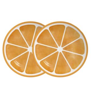 Jogo 2 Prato de Sobremesa de Cerâmica 21cm Coup Laranja Frutas Tropicais Alleanza