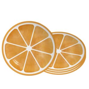 Jogo 4 Prato de Sobremesa de Cerâmica 21cm Coup Laranja Frutas Tropicais Alleanza