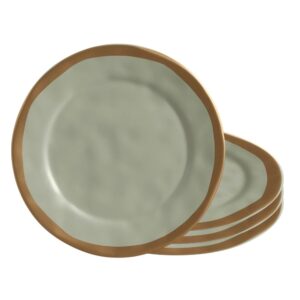 Jogo 4 Prato Raso Cerâmica Verde com Filete Amassada 20cm Scalla