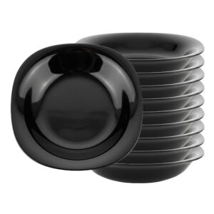 Jogo 10 Prato Fundo De Vidro Opalino Preto para Massas Risoto 21cm Quadrado Resistente Em Casa Tem