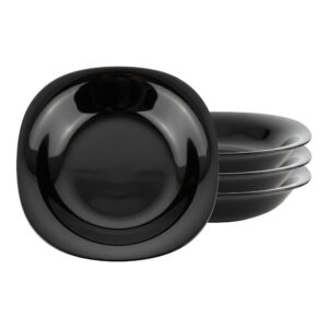 Jogo 4 Prato Fundo De Vidro Opalino Preto para Massas Risoto 21cm Quadrado Resistente Em Casa Tem