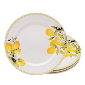 Jogo 4 Prato Raso Branco Limão Siciliano 24cm Cerâmica Lyor Mesa Posta