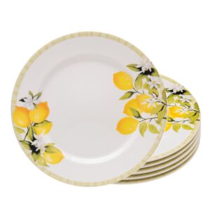 Jogo 6 Prato Raso Branco Limão Siciliano 24cm Cerâmica Lyor Mesa Posta