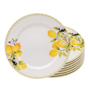 Jogo 8 Prato Raso Branco Limão Siciliano 24cm Cerâmica Lyor Mesa Posta