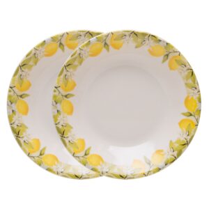 Jogo 2 Prato Fundo de Cerâmica 21cm Limão Siciliano Caldos Sopa Branco Lyor Mesa Posta