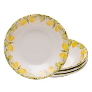 Jogo 4 Prato Fundo de Cerâmica 21cm Limão Siciliano Caldos Sopa Branco Lyor Mesa Posta