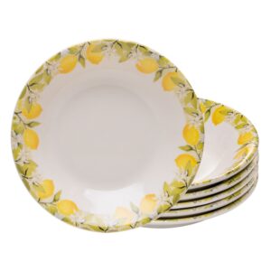 Jogo 6 Prato Fundo de Cerâmica 21cm Limão Siciliano Caldos Sopa Branco Lyor Mesa Posta