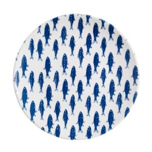 Prato Sobremesa Cerâmica Branco Azul Peixes Moderno Mesa Posta Chosen Em Casa Tem 20cm