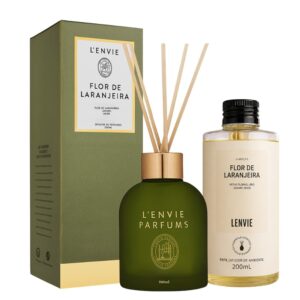 Kit Difusor de Perfume e Refil Flor de Laranjeira Floral Cítrico Aromatizador com Varetas 200ml Lenvie