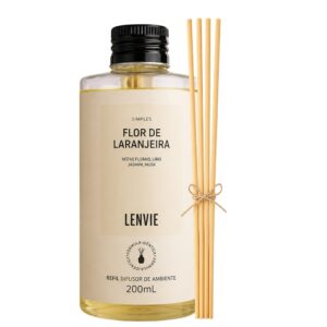 Refil para Difusor Perfume Flor de Laranjeira Floral Cítrico com Varetas Lenvie 200ml