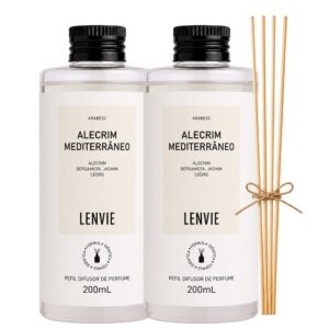 Kit 2 Refil Difusor de Perfume Alecrim Mediterrâneo Verde Floral Aromático Lenvie 200ml