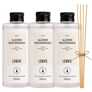 Kit 3 Refil Difusor de Perfume Alecrim Mediterrâneo Verde Floral Aromático Lenvie 200ml