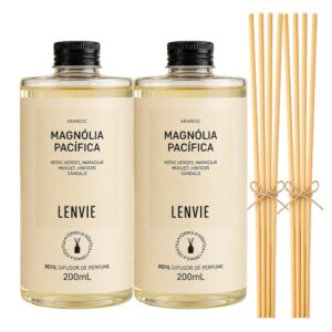 Kit 2 Refil de Difusor de Perfume Magnólia Pacífica Floral Aromatizador com Varetas Lenvie 200ml