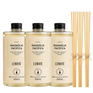 Kit 3 Refil de Difusor de Perfume Magnólia Pacífica Floral Aromatizador com Varetas Lenvie 200ml