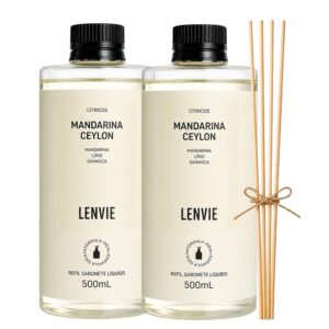 Kit 2 Refil Difusor de Perfume Mandarina Ceylon Aromatizante de Varetas Lenvie 200ml