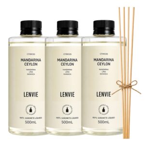 Kit 3 Refil Difusor de Perfume Mandarina Ceylon Aromatizante de Varetas Lenvie 200ml