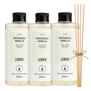 Kit 3 Refil Difusor de Perfume Patchouli Vanilla Lenvie com Varetas 200ml