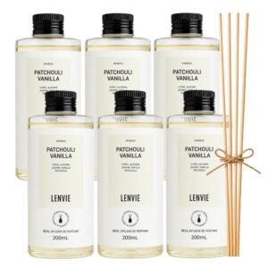 Kit 6 Refil Difusor de Perfume Patchouli Vanilla Lenvie com Varetas 200ml