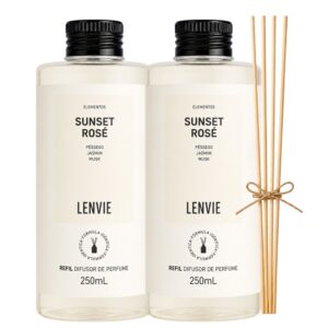 Kit 2 Refil de Difusor de Perfume Sunset Rose Lenvie Aromatizante com Varetas 250ml