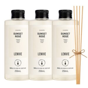 Kit 3 Refil de Difusor de Perfume Sunset Rose Lenvie Aromatizante com Varetas 250ml