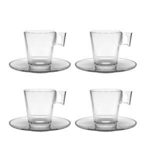 Jogo 4 Xícaras de Café de Vidro com Pires Transparente Em Casa Tem 80ml
