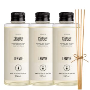 Kit 3 Refil Difusor de Perfume Pêssego Oriental Elementos Aromatizante de Varetas Lenvie 200ml